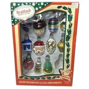 Bradford Novelty Co Hand Decorated Glass Ornaments Set of 11 Santa Snowman